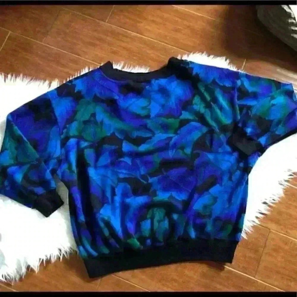 Vtg Purple blue green big flower acrylic pullover - Picture 2 of 5